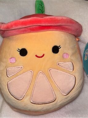 CeliaB Orange Plush Slice with Red Hat and Green Leaf